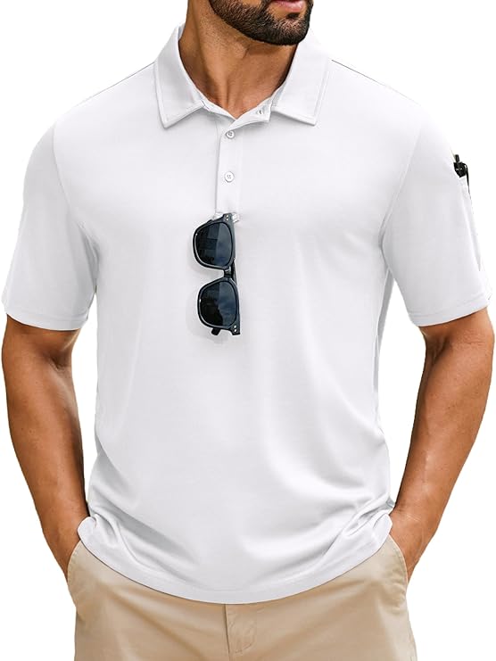 COOFANDY Men's Polo Shirts Short Sleeve Quick Dry Performance Golf Polos Tactical Work Shirts with Pen Pocket