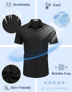 COOFANDY Mens Button Down Shirts Short Sleeve Casual Shirt Wrinkle Free Solid Stretch Dress Shirt for Men