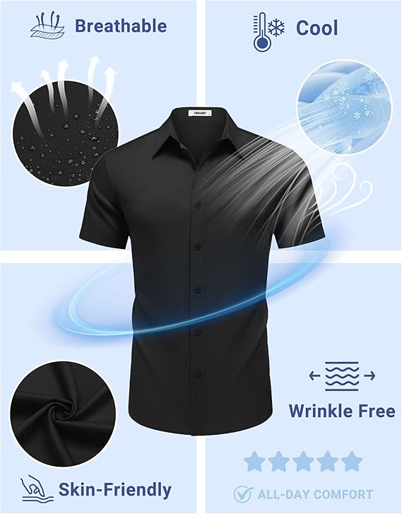 COOFANDY Mens Button Down Shirts Short Sleeve Casual Shirt Wrinkle Free Solid Stretch Dress Shirt for Men