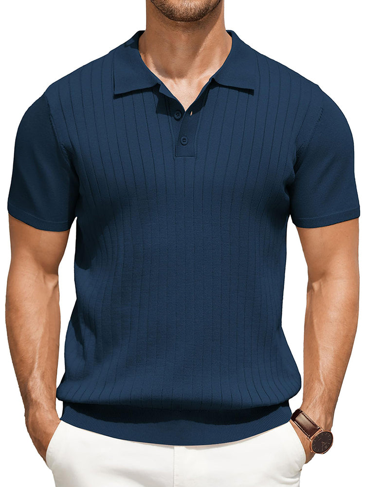 COOFANDY Men's Knit Polo Shirts Short Sleeve Ribbed Knitted Shirt Summer Lightweight Casual Golf Shirts