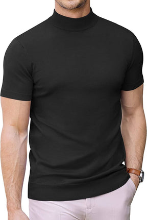 (Us Only) Turtleneck Basic Slim Fit Knitted Short Sleeve Sweater Sweaters Coofandy's Black S 