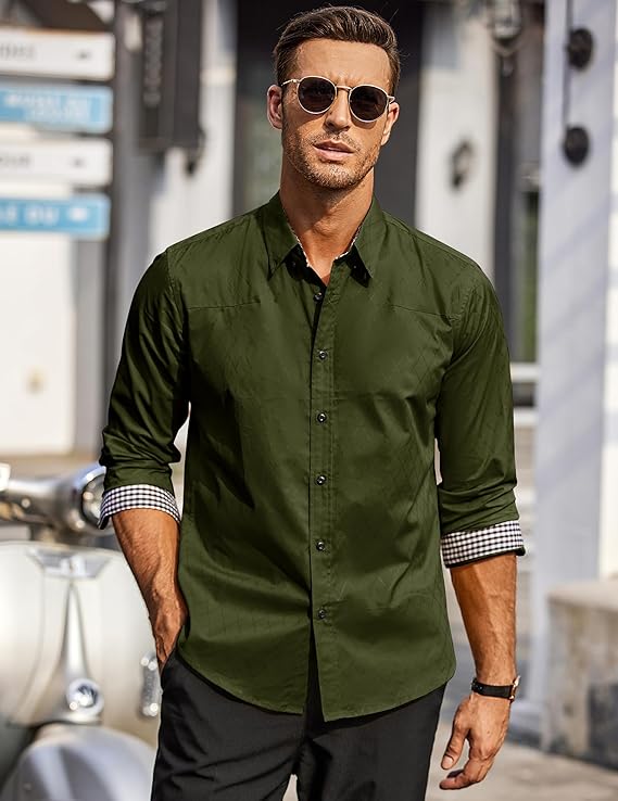 COOFANDY Men's Long Sleeve Wrinkle Free Dress Shirts Inner Contrast Business Casual Button Down Shirt