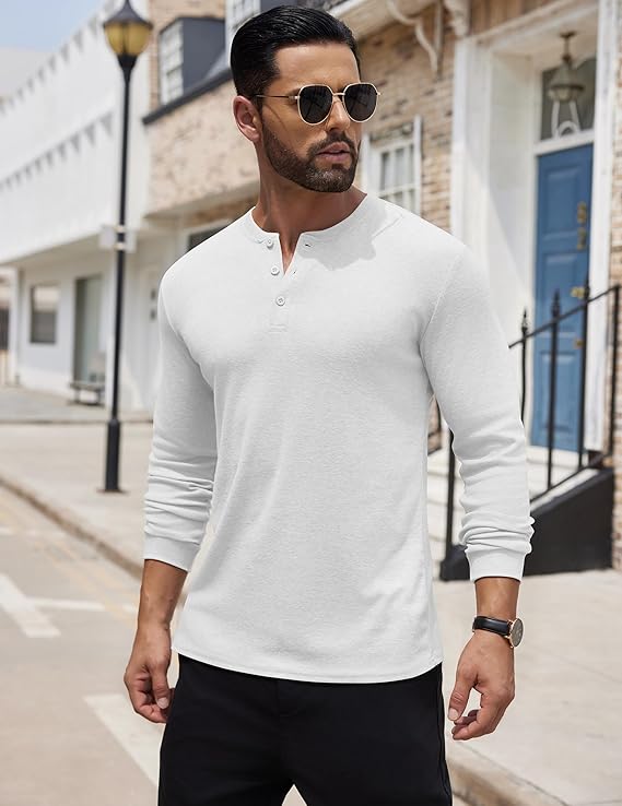 COOFANDY Henley Shirts Long Sleeve Button T-Shirt Pullover Shirt