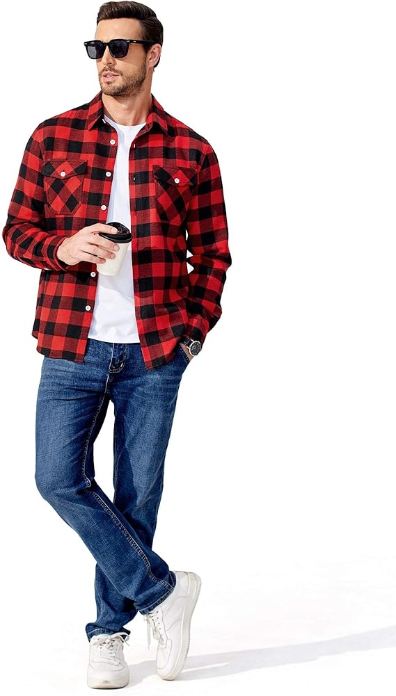 COOFANDY Mens Flannel Shirts Long Sleeve Casual Plaid Button Down Shirt Cotton Shirt Cowboy Work Shirts with Pockets