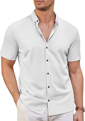 COOFANDY Men's Short Sleeve Casual Button Down Shark Shirts Wrinkle Free Untucked Shirt Summer Stretch Dress Shirts