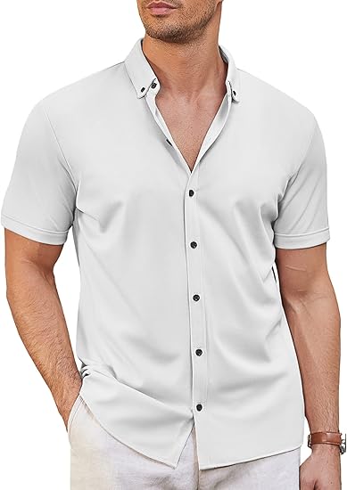 COOFANDY Men's Short Sleeve Casual Button Down Shark Shirts Wrinkle Free Untucked Shirt Summer Stretch Dress Shirts
