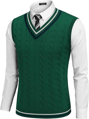 COOFANDY Men's Sweater Vest V Neck Casual Sleeveless Pullover Striped Cable Knit Sweater Vest