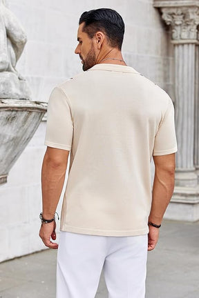 COOFANDY Knit Shirts for Men Casual Short Sleeve Button Down Shirts Summer Beach Stretch Fit Collared Shirts