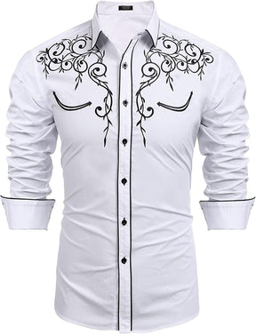 COOFANDY Men's Western Cowboy Shirts Long Sleeve Embroidered Shirt Slim Fit Casual Button Down Shirts