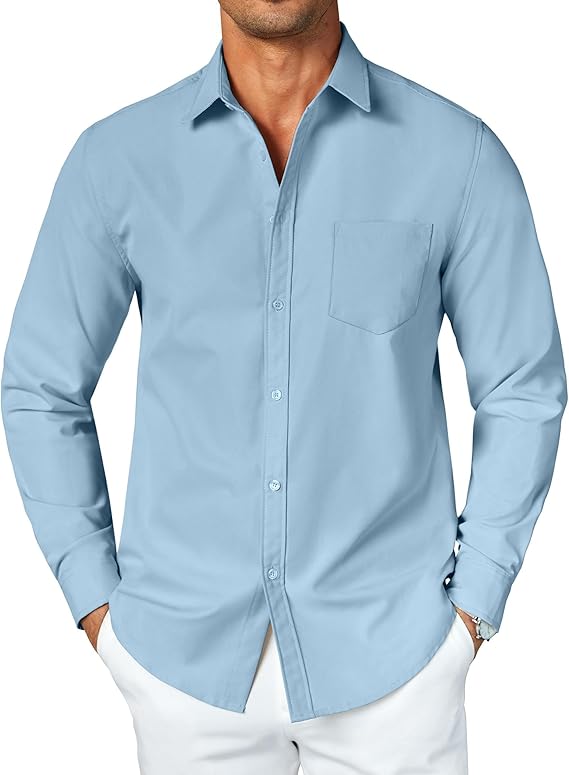 COOFANDY Men's Button Down Long Sleeve Shirt Casual Untucked Dress Shirt Regular Fit Wedding Shirts
