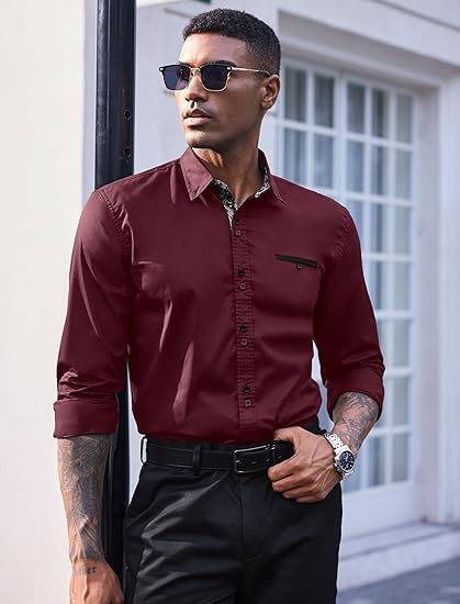 COOFANDY Mens Dress Shirt Long Sleeve Casual Button Down Paisley Shirts Party Wedding Dress Shirt