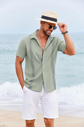 COOFANDY Cuban Guayabera Shirts for Men Short Sleeve Casual Button Down Shirts Summer Vacation Shirts
