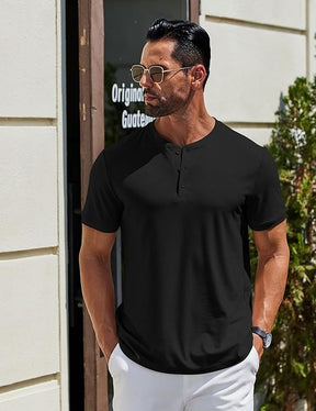 COOFANDY Men's Henley Shirts Cotton Short Sleeve Casual T-Shirt Button Henley Basic Tee Lightweight Summer Top