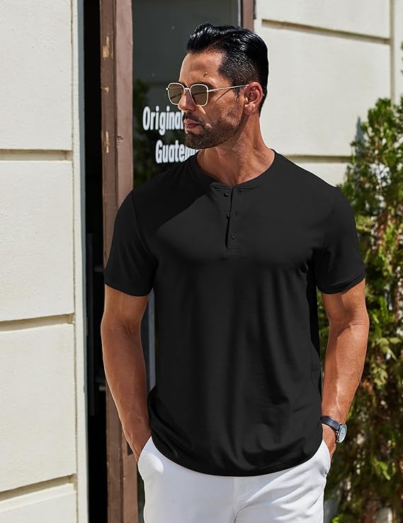 COOFANDY Men's Henley Shirts Cotton Short Sleeve Casual T-Shirt Button Henley Basic Tee Lightweight Summer Top