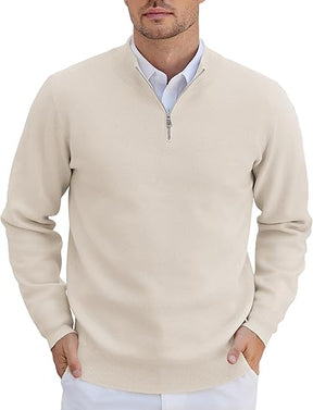 COOFANDY Mens Quarter Zip Pullover Slim Fit Lightweight Knit Pullover Sweaters Casual Polo Sweater