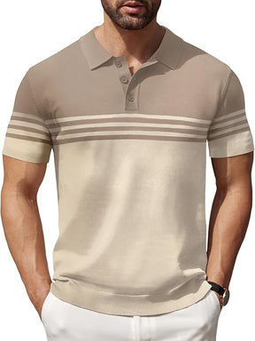 COOFANDY Men's Knit Polo Shirts Short Sleeve Striped Golf Polo Shirts Lightweight Casual Collared T Shirt