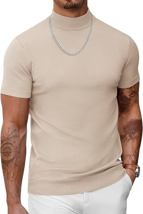 COOFANDY Mens Casual  Mock Turtleneck Sweater Short Sleeve
