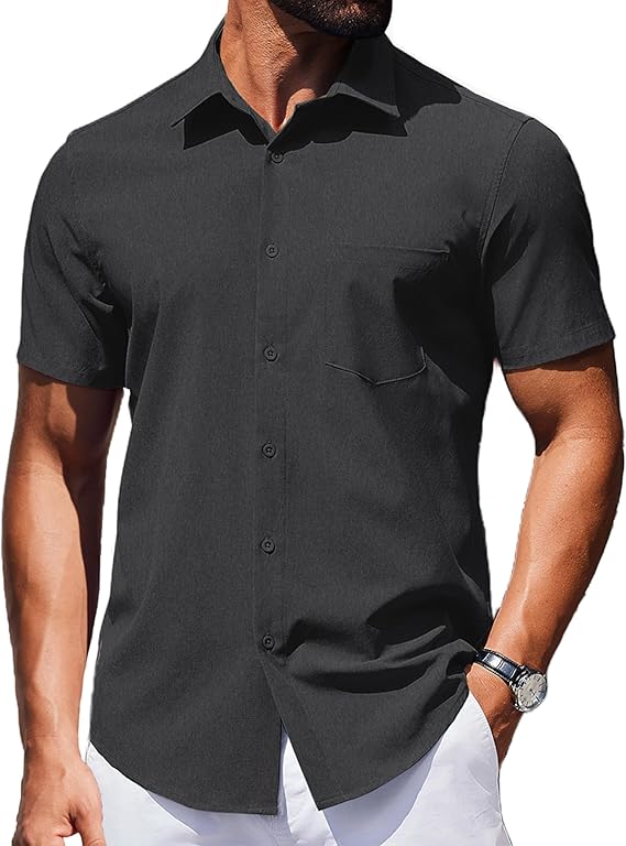 COOFANDY Mens Wrinkle Free Shirts Short Sleeve Casual Button Down Summer Dress Shirts