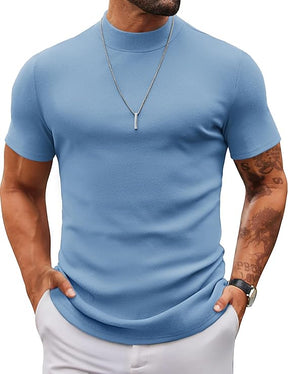 COOFANDY Mens Mock Turtleneck Sweater Short Sleeve Slim Fit Turtle Neck Sweaters Casual Basic Tee Ribbed Knit Pullover Tops