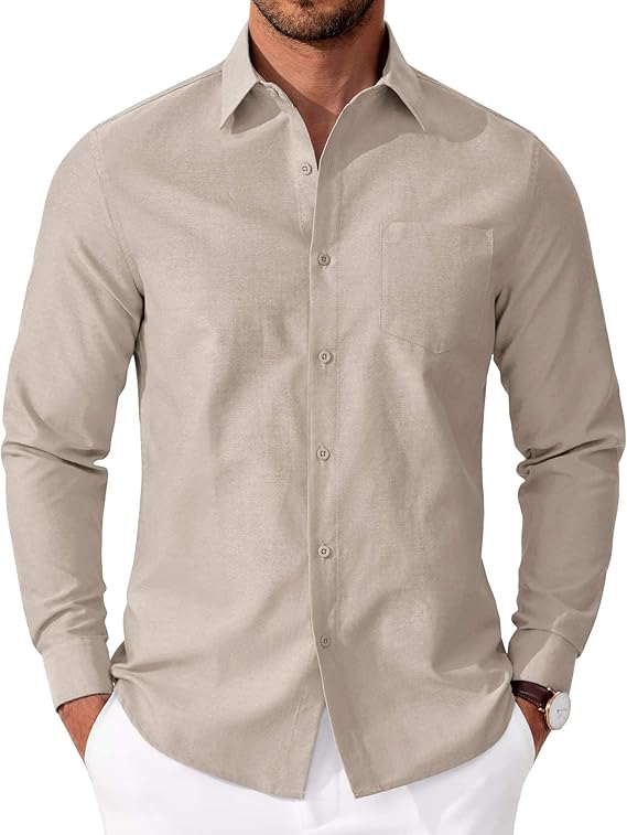 COOFANDY Mens Oxford Shirt Long Sleeve Casual Button Down Shirts Soild Dress Shirts with Pocket