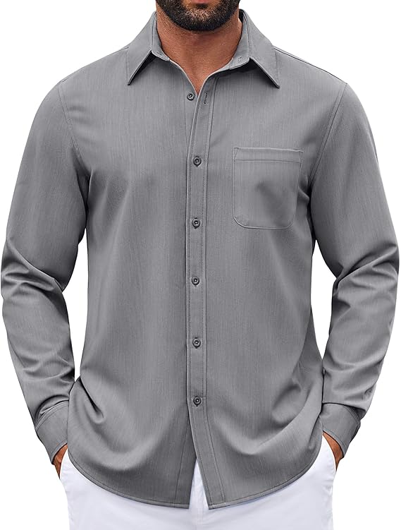COOFANDY Men's Long Sleeve Button Down Denim Dress Shirt