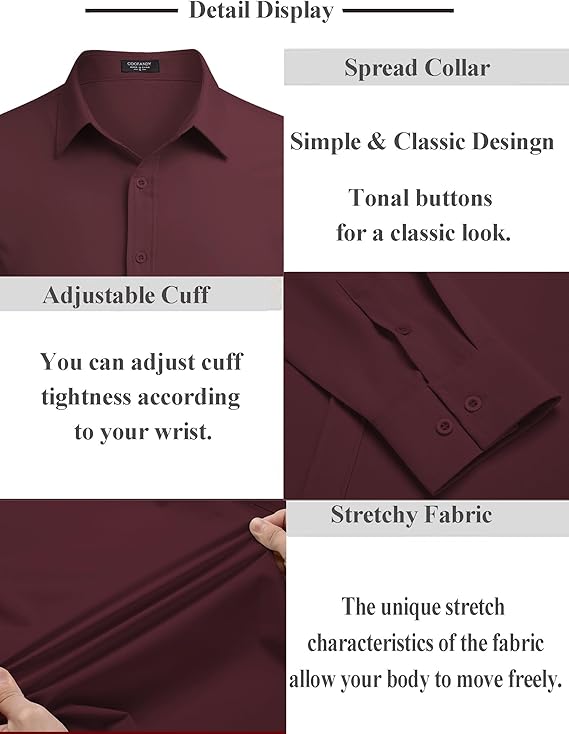 COOFANDY Men's Business Dress Shirts Wrinkle Free Long Sleeve Regular Fit Dress Shirt Textured Casual Button Down Shirts