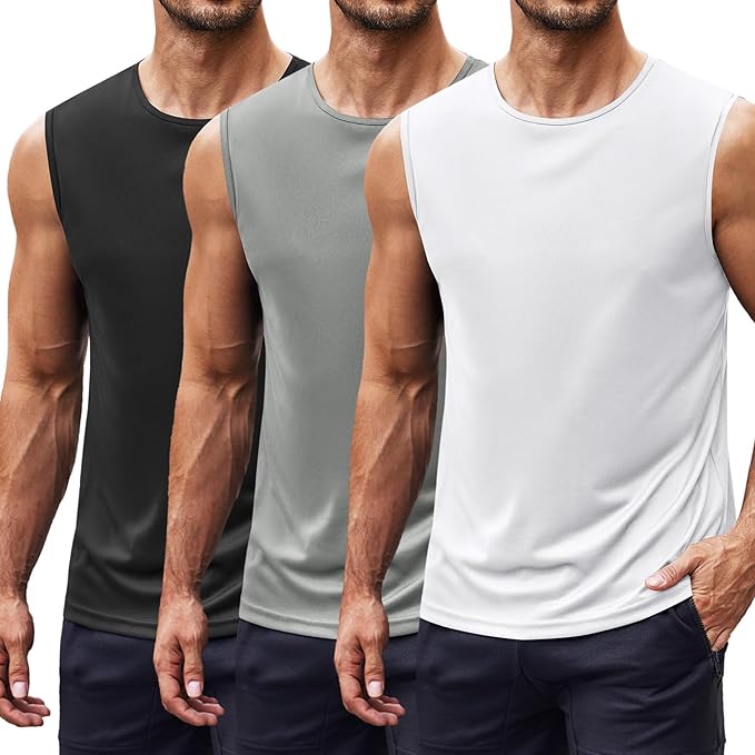 COOFANDY Mens 2 Pack Workout Tank Top UPF 50+ Quick Dry Sleeveless Swim Shirt Gym Muscle Athletic Summer Beach T Shirts