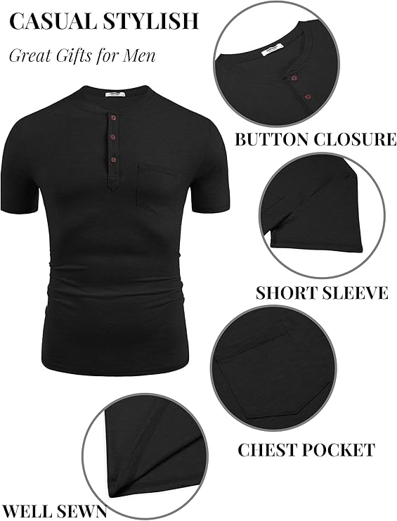 COOFANDY Men's Short Sleeve Henley T-Shirt