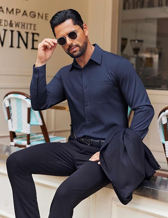 COOFANDY Men's Dress Shirt Solid Long Sleeve Wrinkle Free Formal Shirt Business Button Down Shirts with Pocket