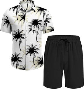 COOFANDY Men's Hawaiian 2 Piece Outfits Summer Beach Matching Set Short Sleeve Floral Shirts and Shorts