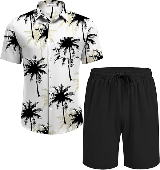COOFANDY Men's Hawaiian 2 Piece Outfits Summer Beach Matching Set Short Sleeve Floral Shirts and Shorts