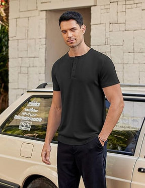 COOFANDY Men's Casual Henley T-Shirts Summer Short Sleeve Cotton Shirts Basic Button Tee Tops