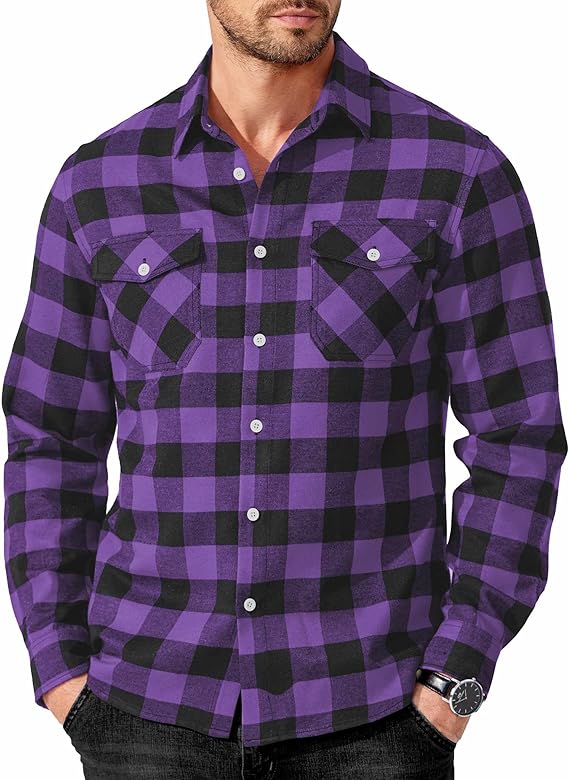 COOFANDY Mens Flannel Shirts Long Sleeve Casual Plaid Button Down Shirt Cotton Shirt Cowboy Work Shirts with Pockets
