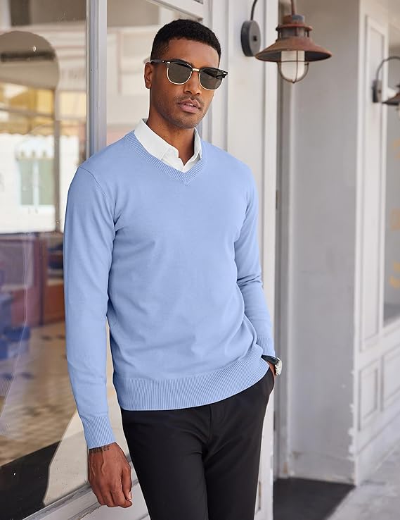 COOFANDY Men's V Neck Sweater Lightweight Knitted Pullover Sweaters