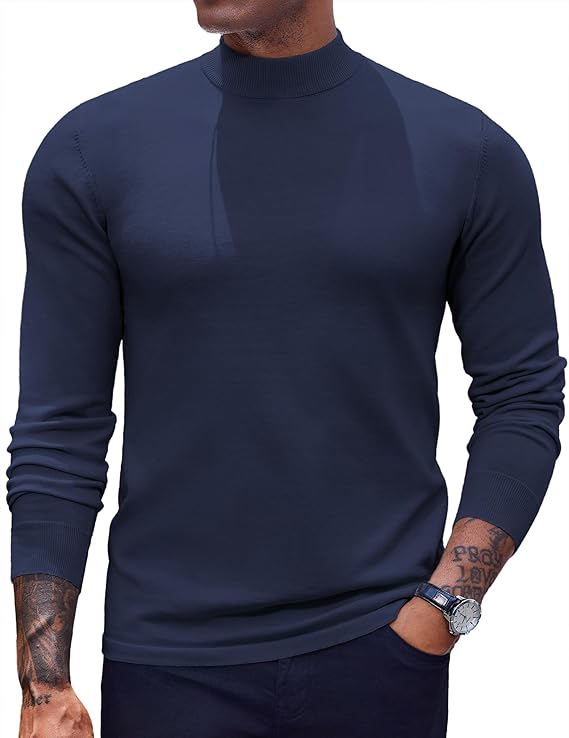COOFANDY Men's Mock Turtleneck Sweaters Long Sleeve Casual Knit Shirts Half Neck Thermal Lightweight Pullover Sweater