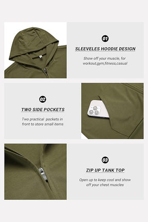 COOFANDY Men's Workout Hooded Tank Tops 2 Pack Zip Up Sleeveless Gym Shirts Muscle Cut Off T Shirt Bodybuilding Hoodies