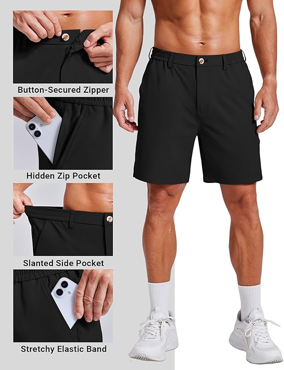 COOFANDY Men's 7 Inch Classic Fit Golf Shorts Lightweight Stretch Quick Dry Hiking Short