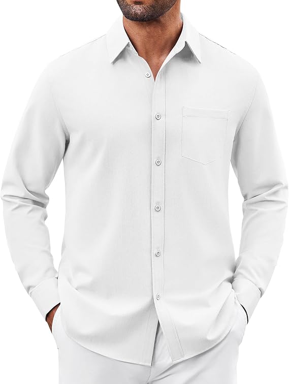 COOFANDY Mens Button Down Shirt Casual Untucked Shirts Long Sleeve Dress Shirt with Pocket