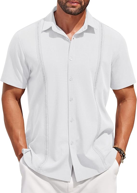 COOFANDY Men's Saint Patrick's Day Parade Green Cuban Guayabera Shirt