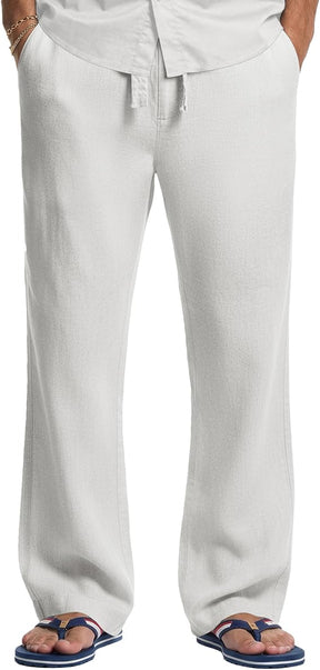 COOFANDY Men's Casual Linen Pants Loose Fit Elastic Waist Drawstring Lightweight Pant Summer Beach Trousers