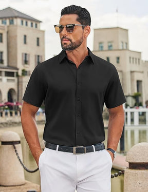 COOFANDY Mens Button Down Shirts Short Sleeve Casual Shirt Wrinkle Free Solid Stretch Dress Shirt for Men