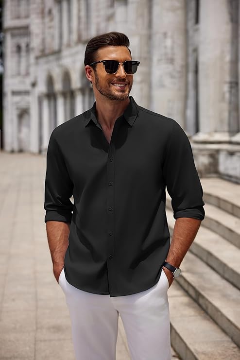 COOFANDY Men's Long Sleeve Button Down Shirts Casual Untucked Dress Shirt Beach Wedding Shirts