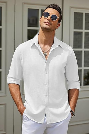 COOFANDY Men's Casual Button Down Shirt Long Sleeve Untucked Chambray Shirt Wrinkle Free Dress Shirts