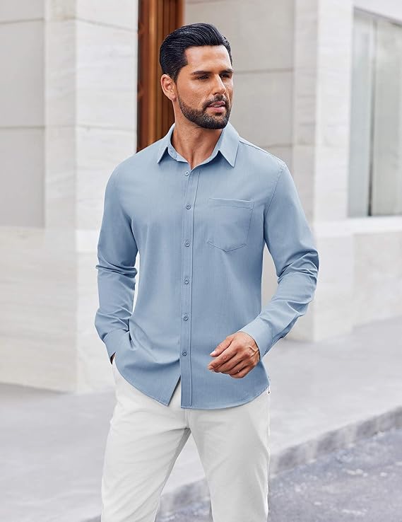 COOFANDY Mens Button Down Shirt Casual Untucked Shirts Long Sleeve Dress Shirt with Pocket