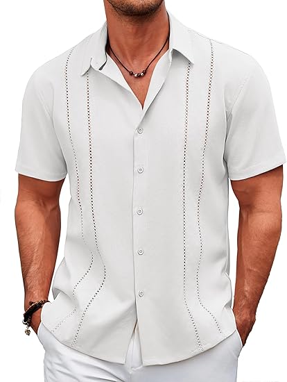 COOFANDY Men's Cuban Guayabera Shirt Casual Short Sleeve Button Down Shirts Summer Beach Shirts