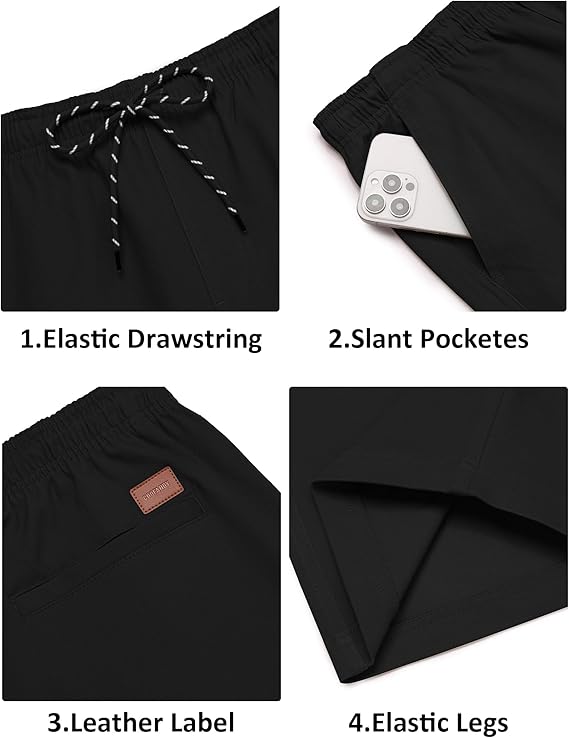 COOFANDY Mens Casual Shorts Cotton Drawstring 9 inch Chino Shorts Stretch Elastic Waist Summer Beach Golf Shorts