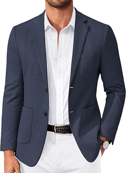 COOFANDY Men's Casual Knit Blazer Slim Fit Lightweight Sport Coat Stretch Two Button Suit Jacket