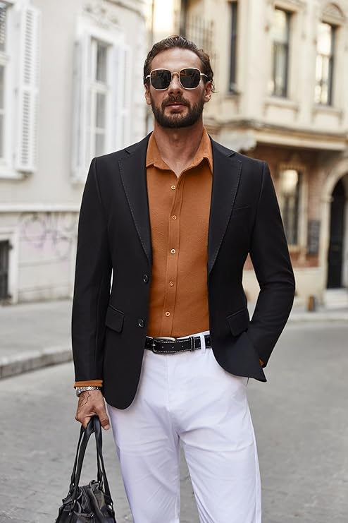 COOFANDY Mens Casual Button Down Shirt Long Sleeve Lightweight Jacket Fashion Textured Shirts