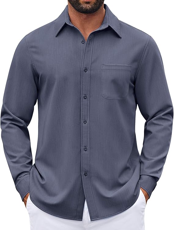 COOFANDY Men's Long Sleeve Button Down Denim Dress Shirt