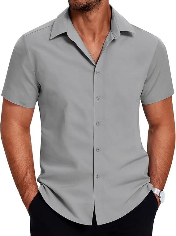 COOFANDY Mens Dress Shirts Short Sleeve Lightweight Wrinkle Free Untucked Button Down Shirt
